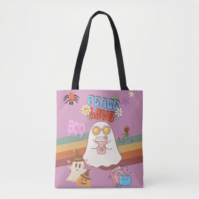Cute Ghost Groovy Style Magenta Pink Tote Bag (Front)