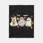 Cute Ghost Groovy Vintage Halloween Spooky Season  Fleece Blanket