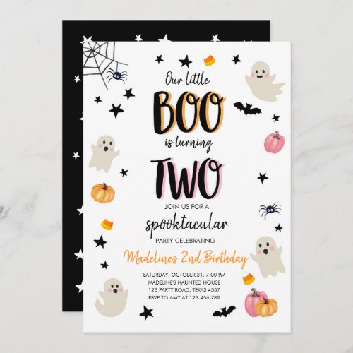 Cute Ghost Halloween 2nd Birthday Party Invitation