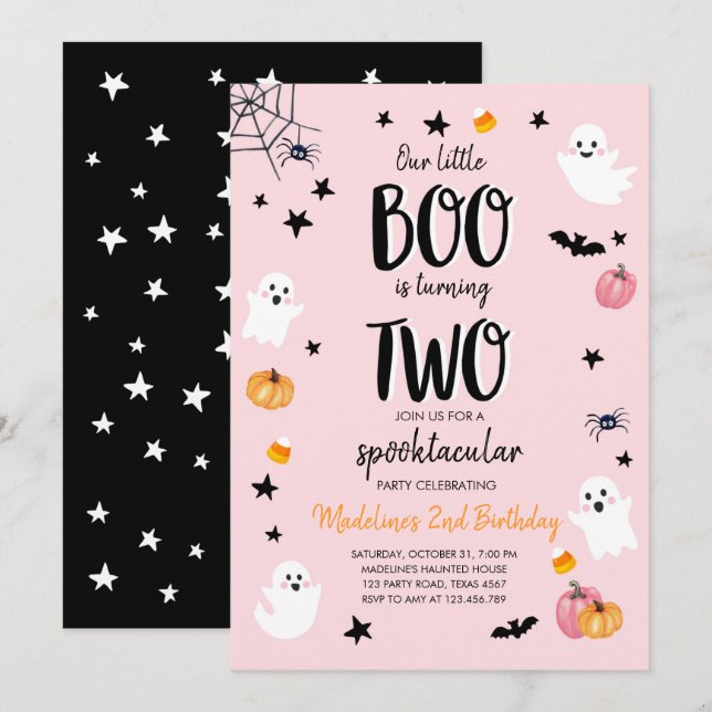 Cute Ghost Halloween 2nd Birthday Party Invitation (Front/Back)