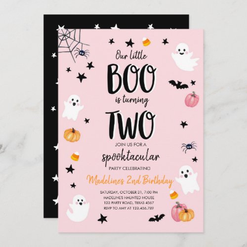 Cute Ghost Halloween 2nd Birthday Party Invitation