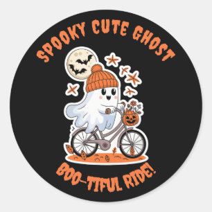 Cute Ghost Halloween - Adorable Biking Ghost Classic Round Sticker