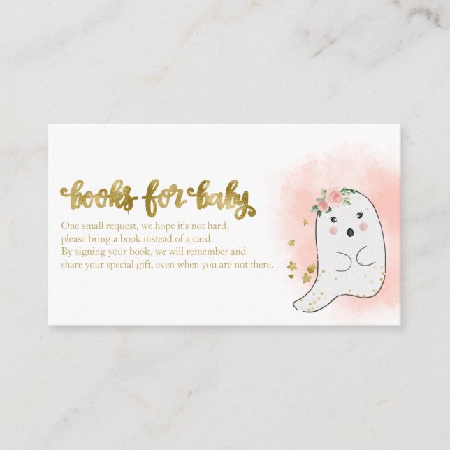 Cute Ghost Halloween Baby Shower Books For Baby Enclosure Card (Front)