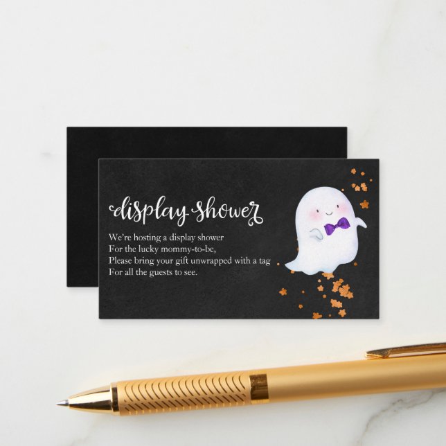 Cute Ghost Halloween Baby Shower Display Shower En Enclosure Card (Front/Back In Situ)