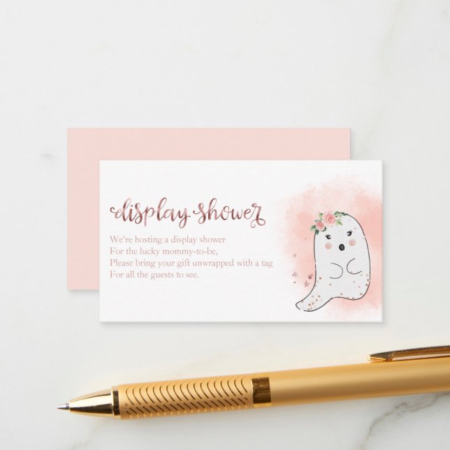 Cute Ghost Halloween Baby Shower Display Shower En Enclosure Card (Front/Back In Situ)