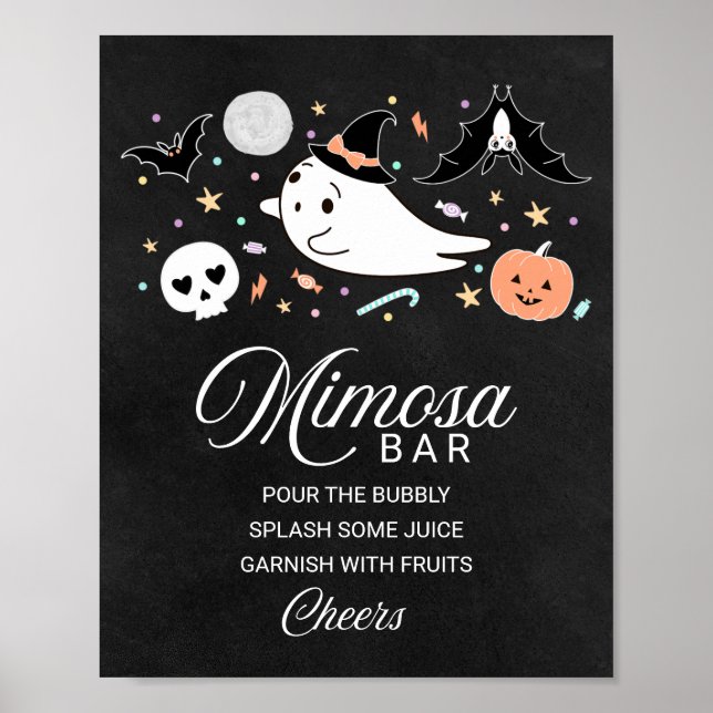 Cute Ghost Halloween Baby Shower Mimosa Bar Sign (Front)