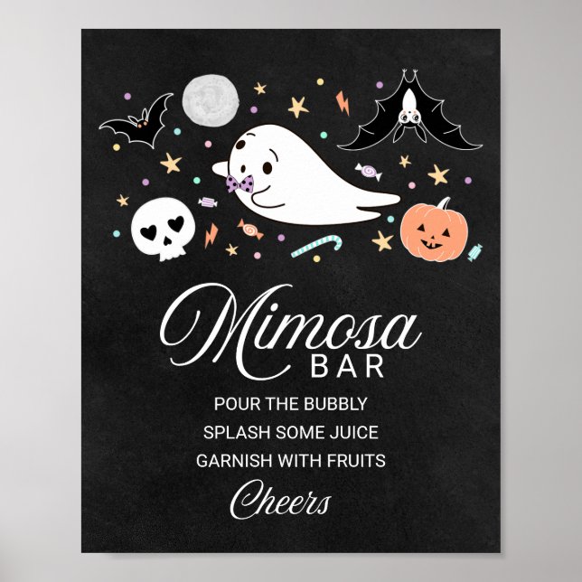 Cute Ghost Halloween Baby Shower Mimosa Bar Sign (Front)