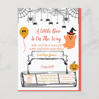 Cute Ghost Halloween Baby Shower Orange Little Boo Announcement Postcard