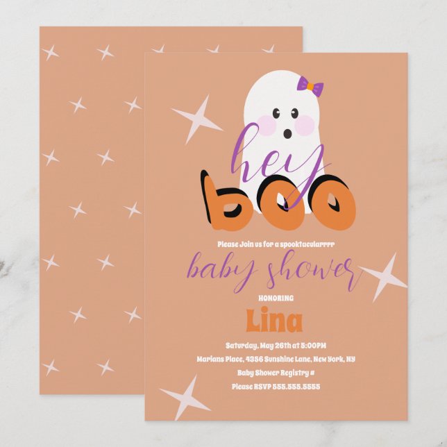 Cute Ghost Halloween Baby Shower Retro Script  Invitation (Front/Back)