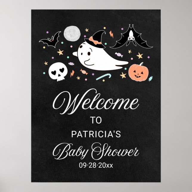 Cute Ghost Halloween Baby Shower Welcome Sign  (Front)