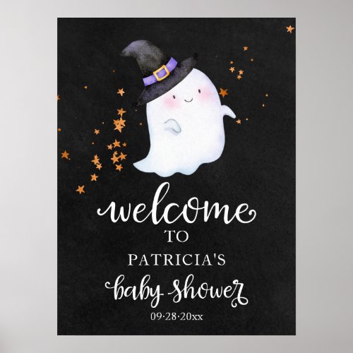 Cute Ghost Halloween Baby Shower Welcome Sign 