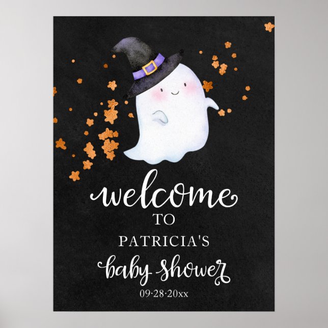 Cute Ghost Halloween Baby Shower Welcome Sign  (Front)