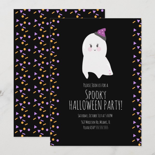 Cute Ghost Halloween Birthday Costume Spooky Party Invitation (Front/Back)