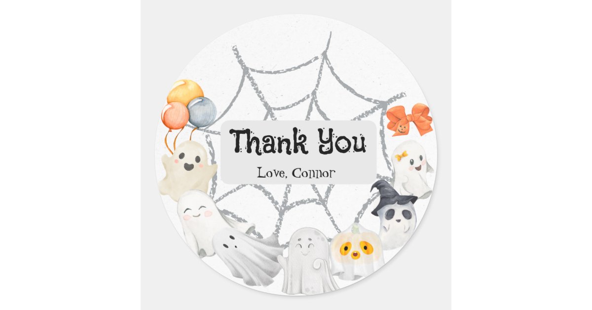 Cute ghost Halloween birthday party Classic Round Sticker | Zazzle