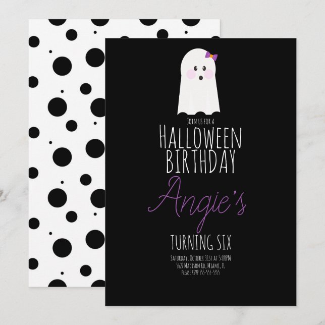 Cute Ghost Halloween Birthday Party Event   Black Invitation (Front/Back)