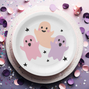 Cute Ghost Halloween Birthday Party Girl Pastel Paper Plates