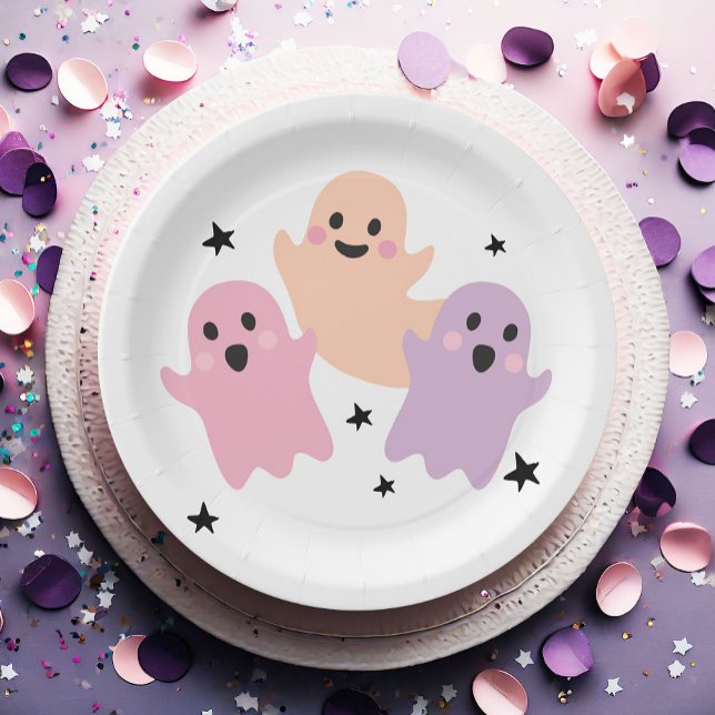 Cute Ghost Halloween Birthday Party Girl Pastel Paper Plates (Creator Uploaded)