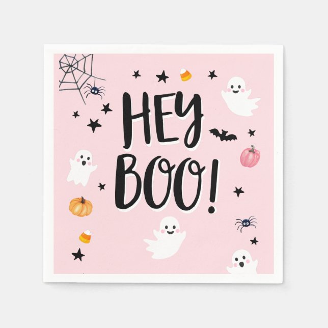 Cute Ghost Halloween Birthday Party Girl Pink Napkins (Front)