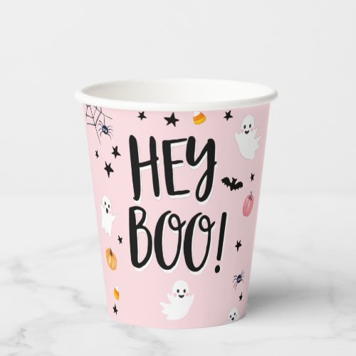 Cute Ghost Halloween Birthday Party Girl Pink Paper Cups