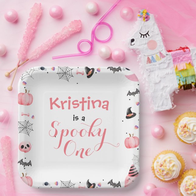Cute Ghost Halloween Birthday Party Girl Pink Paper Plates (Party)