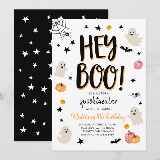 Cute Ghost Halloween Birthday Party Invitation (Front/Back)