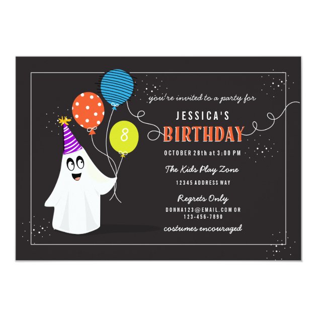 Cute Ghost Halloween Birthday Party Invitation II