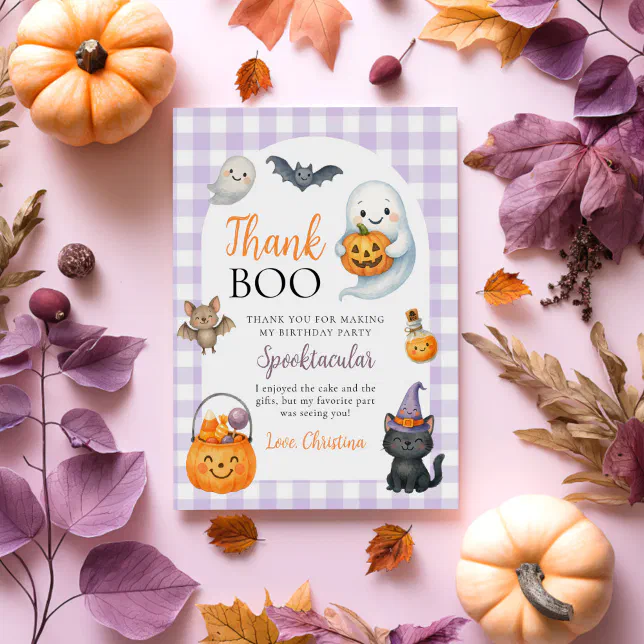 Cute Ghost Halloween Birthday Party Thank You Card | Zazzle