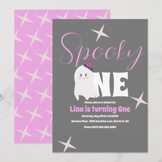 Cute Ghost Halloween Birthday Spooky One Gray Invitation (Front/Back)