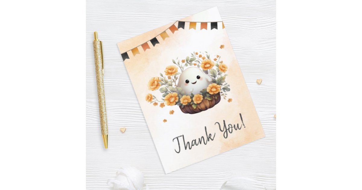 Cute Ghost Halloween Birthday Thank You Card | Zazzle