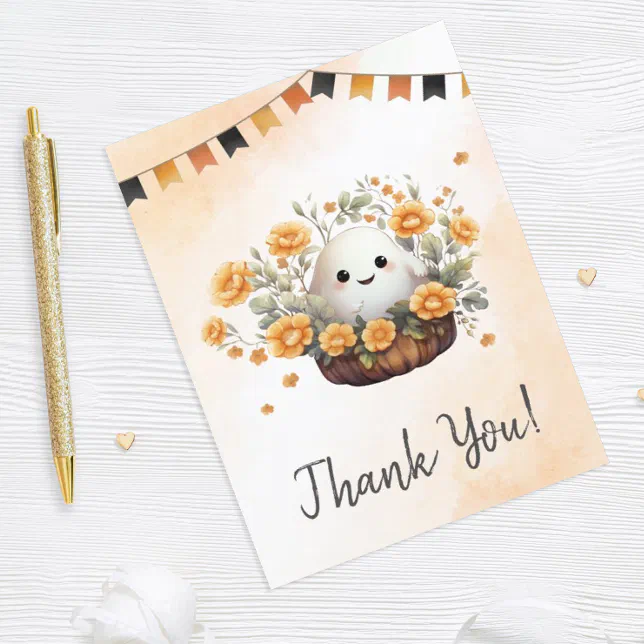 Cute Ghost Halloween Birthday Thank You Card | Zazzle