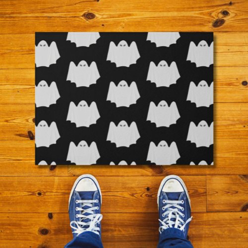 Cute Ghost Halloween Black and White Pattern Doormat