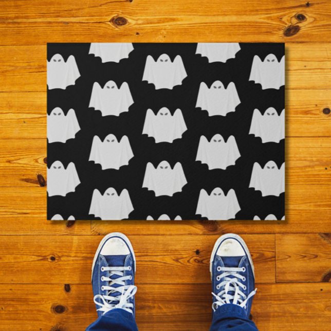 Cute Ghost Halloween Black and White Pattern Doormat (Halloween fun for your front door or interior space!)