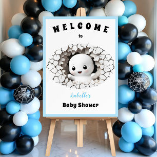 Cute Ghost Halloween Blue Baby Shower Welcome Foam Board