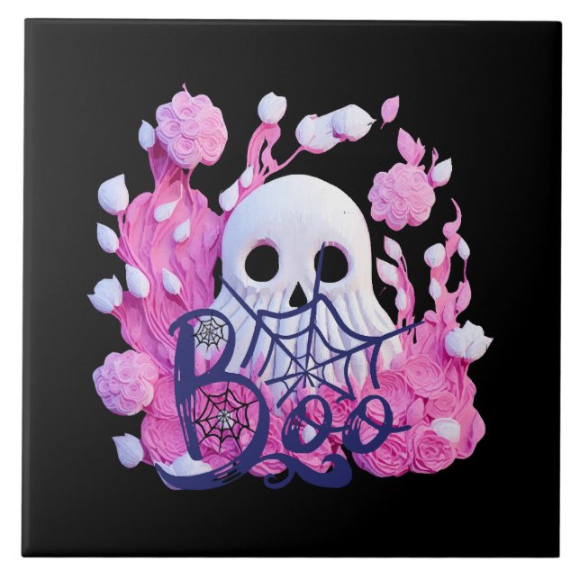 cute ghost Halloween boo pack  Ceramic Tile (Front)
