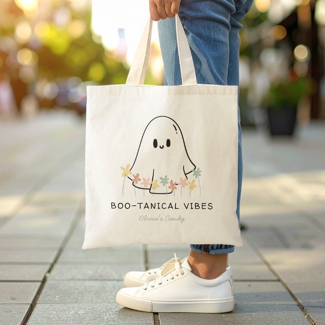 Cute Ghost Halloween Boo-tanical Vibes Tote Bag (Creator Uploaded)