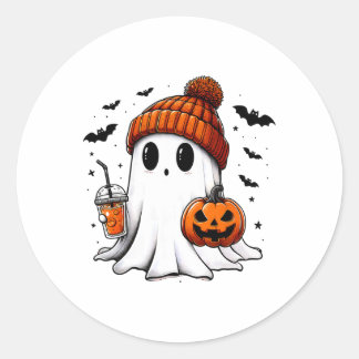 Cute Ghost Halloween Bougie Ghost Coffee Lover Spo Classic Round Sticker