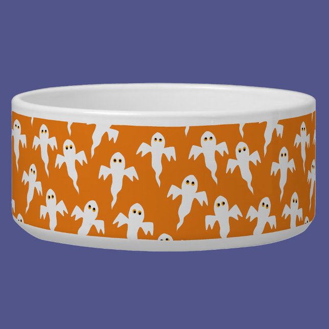 Cute Ghost Halloween Bowl (Cute ghost orange pet bowl)