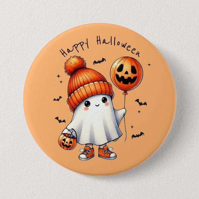 Cute Ghost Halloween Button (Front)