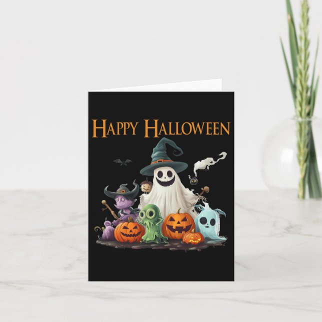 Cute Ghost Halloween Costume Happy Halloween Ghost Card (Front)