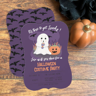 Cute Ghost Halloween Costume Party Purple Invites 