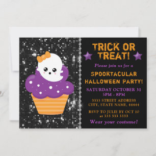Cute Ghost Halloween Cupcake Kids Party Invitation