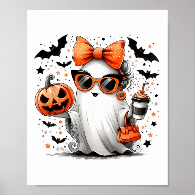 Cute Ghost Halloween Diva Cartoon Sungles Handg  Poster (Front)