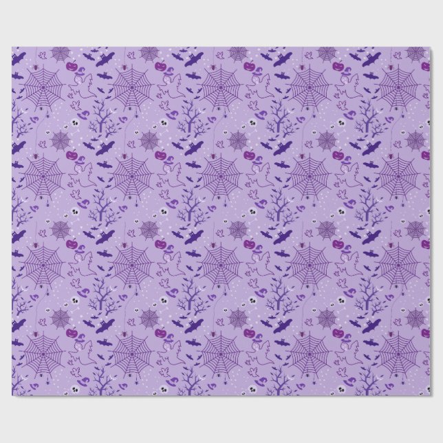 Cute ghost Halloween Elegant purple Wrapping Paper (Flat)