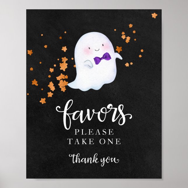 Cute Ghost Halloween Girl Baby Shower Favors Sign (Front)