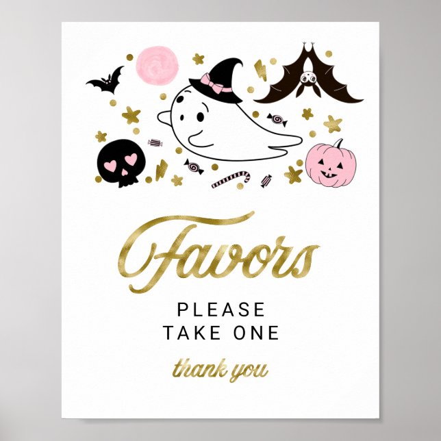 Cute Ghost Halloween Girl Baby Shower Favors Sign (Front)