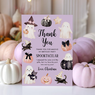 Cute Ghost Halloween Girl Birthday Party Thank You Card