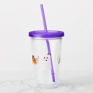 Cute Ghost Halloween Hand Drawn Lettering Name Acrylic Tumbler