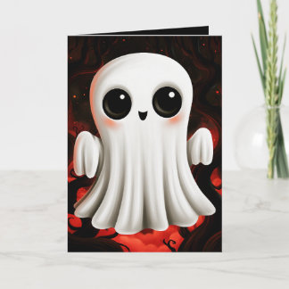 Cute Ghost Halloween Illustration Card