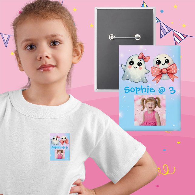 Cute Ghost Halloween Kids Birthday Button (Creator Uploaded)