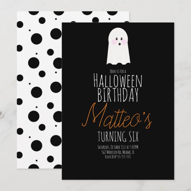 Cute Ghost Halloween Kids Birthday Party Event   Invitation (Front/Back)